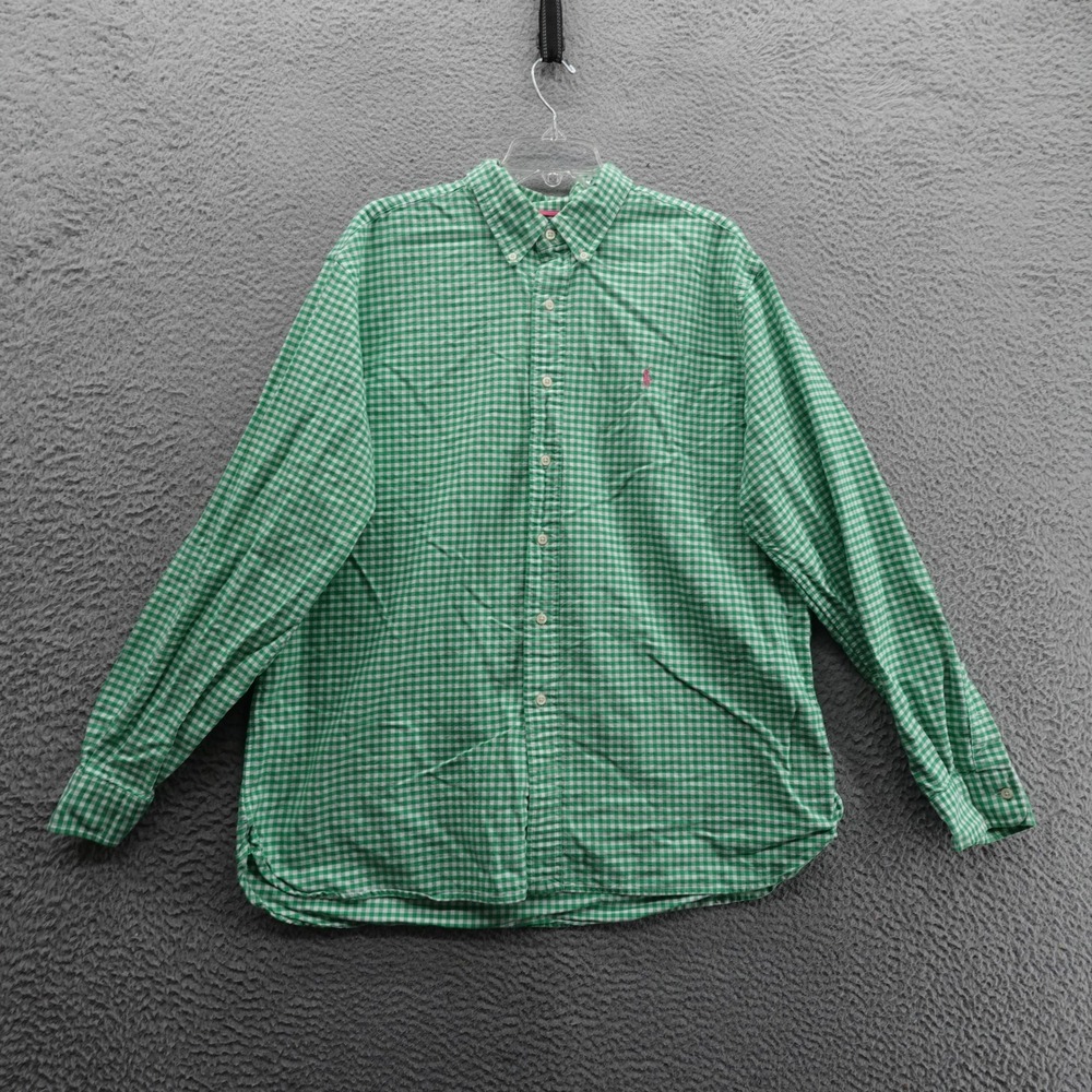 Ralph Lauren Classic Fit Button Shirt XL Green White Mens Long Sleeve Checkered